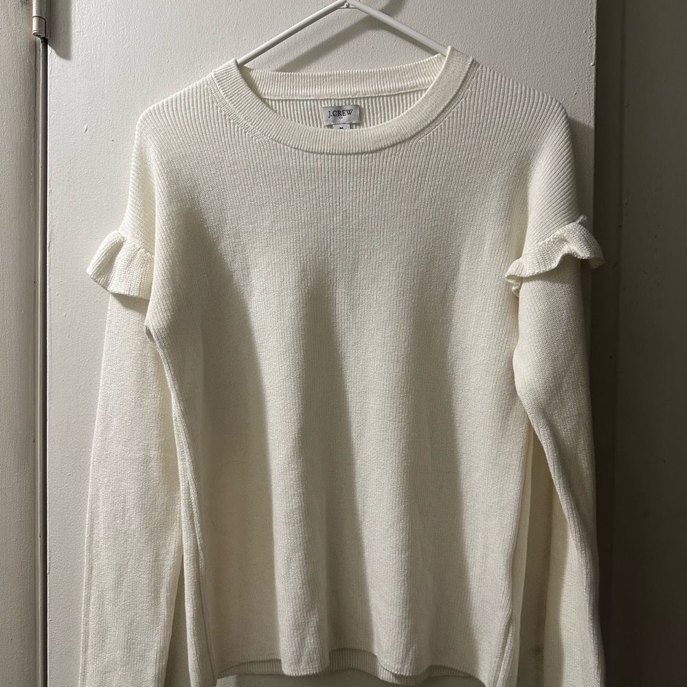 J.Crew Cream Ruffle Sleeve Sweater - Picture 2 of 4